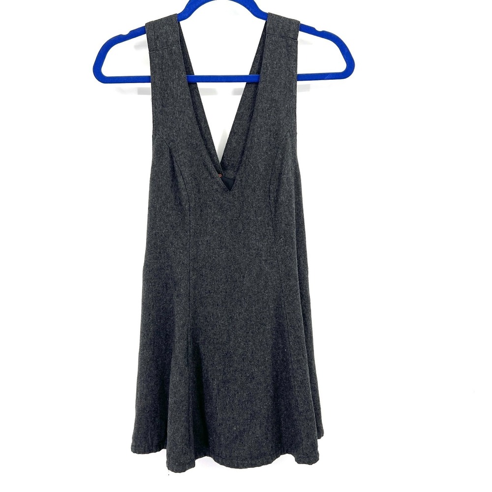 Free People Gemma's Favorite v-neck wool blend jumper mini dress gray academia 2